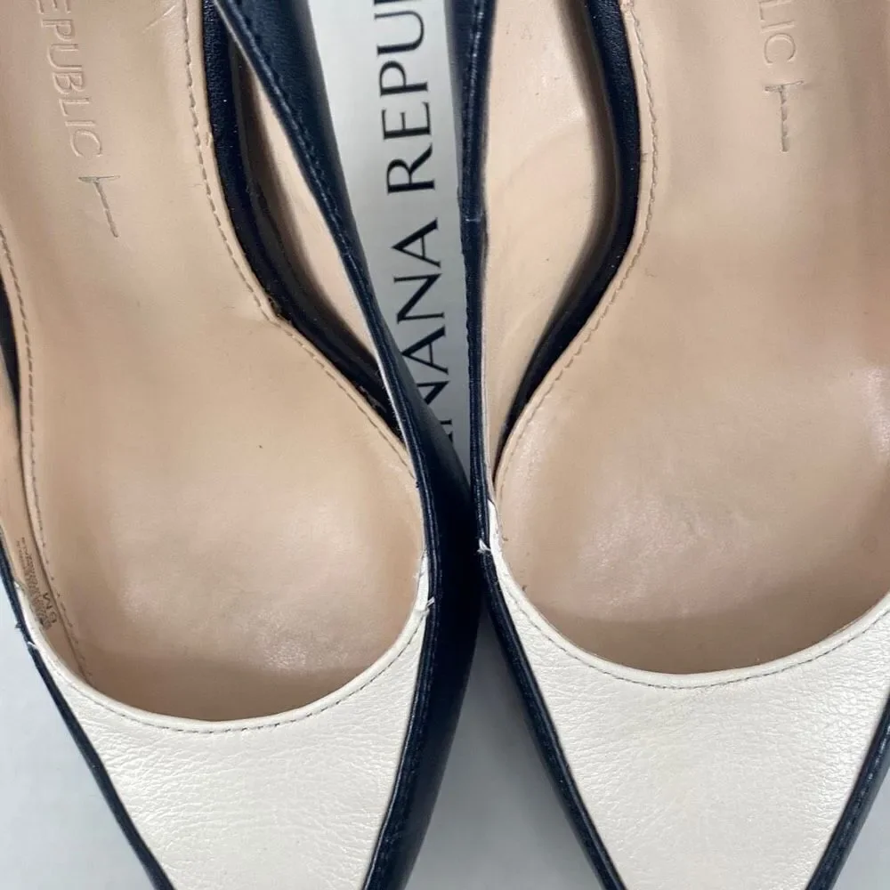 Banana Republic Tatum Leather Pointed Toe Two-Tone Dressy High Heels Pumps Black
